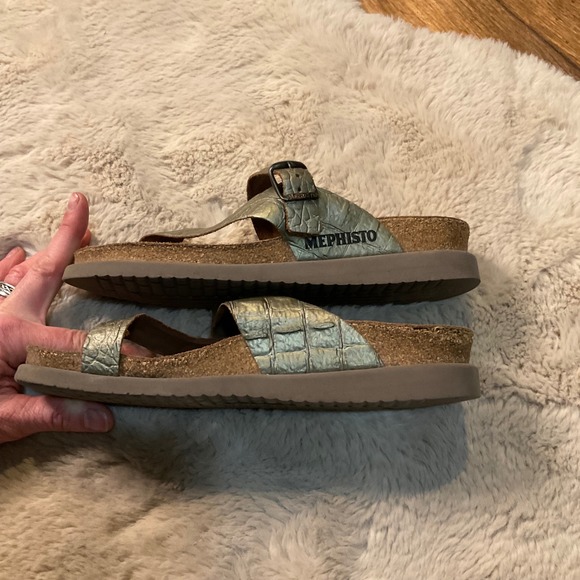 Mephisto Sandals Size 39 Gold Toe Loop Slide Comfort - Picture 6 of 10